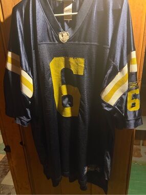 Reebok Navy Football Jersey with Yellow Number 6